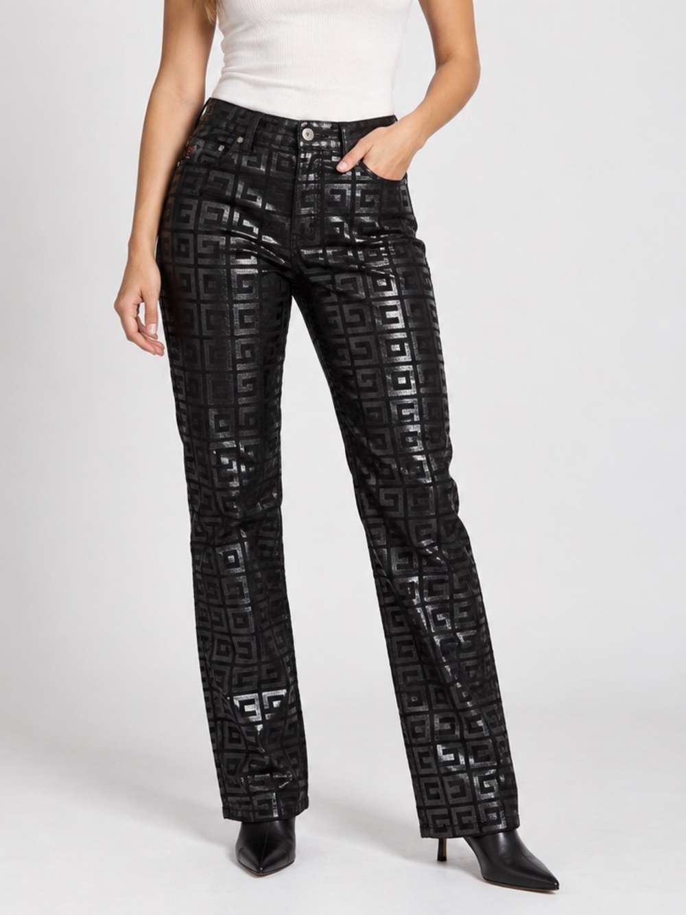 Guess Jeans Glamour Vintage Black Monogram Coated Pants Size 30